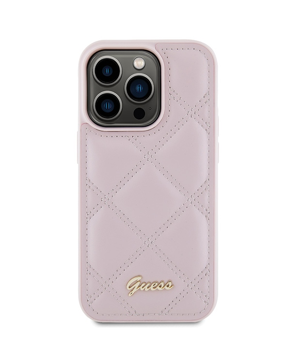 Guess GUHCP15XPSQSQSP iPhone 15 Pro Max 6.7" różowy|pink жесткий чехол стеганый металлический логотип