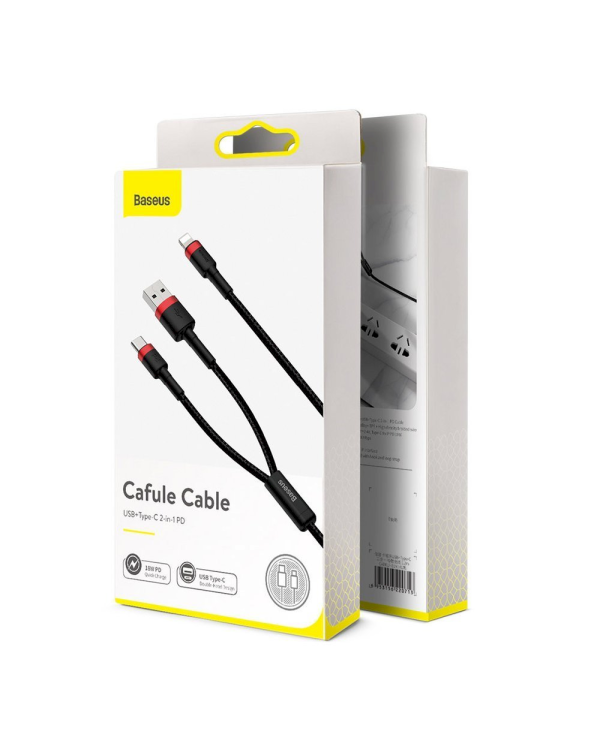Baseus Cafule CATKLF-EL91 USB-C -> Lightning Провод для Зарядки 18W / PD 2.0 / 100 cm Черно - Красный