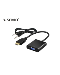 Savio HDMI адаптер - D-Sub (VGA) + Jack 3,5 мм VGA | HDMI, 3,5 мм стерео male x2, 0,2 м, черный