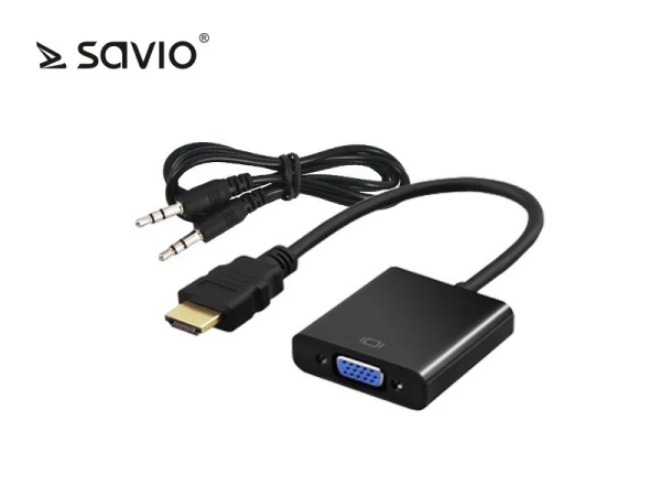 Savio HDMI адаптер - D-Sub (VGA) + Jack 3,5 мм VGA | HDMI, 3,5 мм стерео male x2, 0,2 м, черный Savio HDMI адаптер - D-Sub (VGA) + Jack 3,5 мм VGA | HDMI, 3,5 мм стерео male x2, 0,2 м, черный
