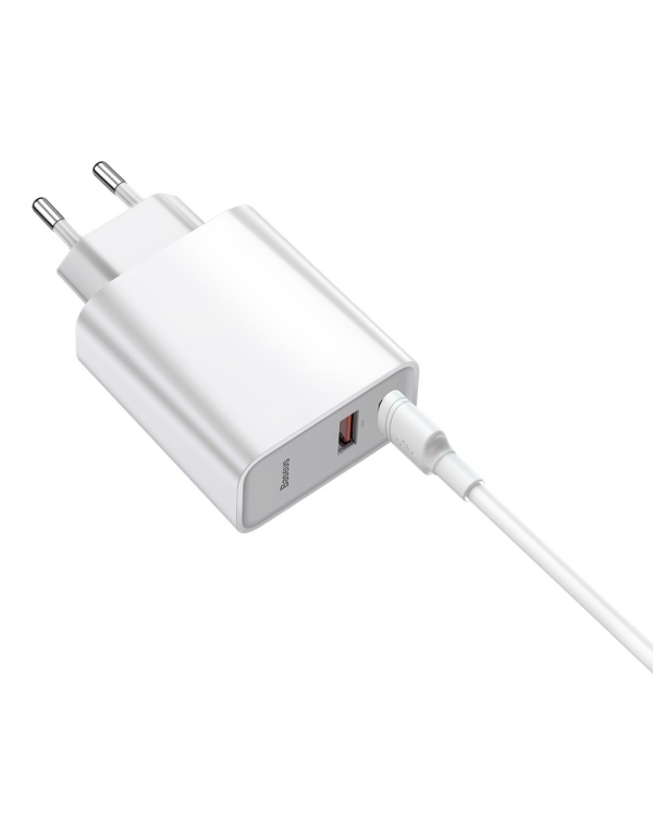 Baseus TZCAFS-A02 Универсальное Зарядное Устройство USB / Type-C / PD / 20V / 5A + Type-C Провод 1М Белое