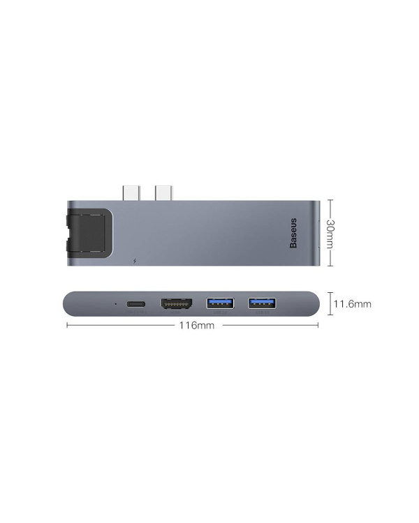Baseus CAHUB-L0G 7 in 1 Приставка для MacBook | HDMI | 2 x USB 3.0 | USB-C | RJ45 | SD | Micro SD Thunderbolt C+