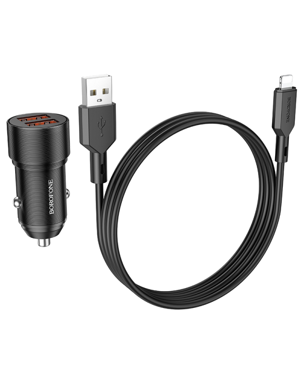 Дополнительное изображение книги «Borofone Car charger BZ19 Wisdom - 2xUSB - 12W with USB to Lightning cable black»
