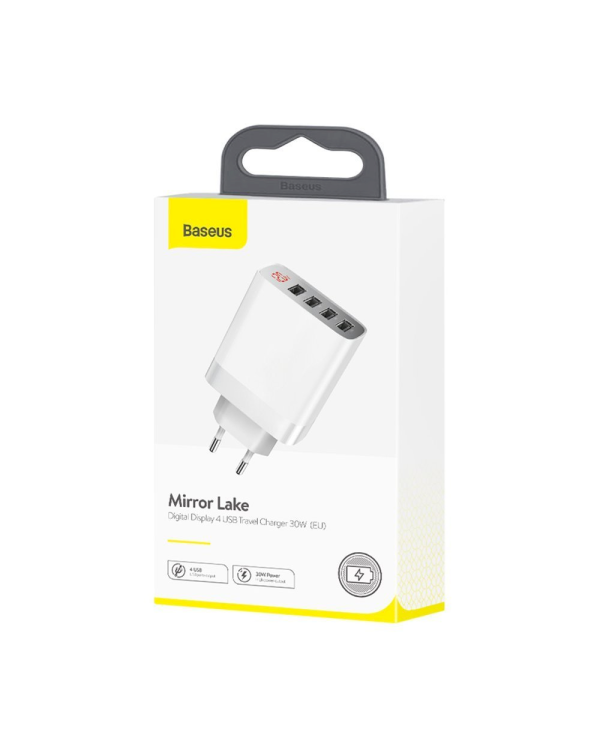 Baseus Mirror Lake CCJMHB-B02 сетевое зарядное устройство 4 x USB / 30W / 6A / LCD белое
