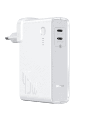 Baseus GaN power bank 10000 mAh fast wall charger PPS 45 W 2x USB Typ C Quick Charge 3.0 Power Delivery (gallium nitride) + USB Type C 1 m cable white (PPNLD-F02)