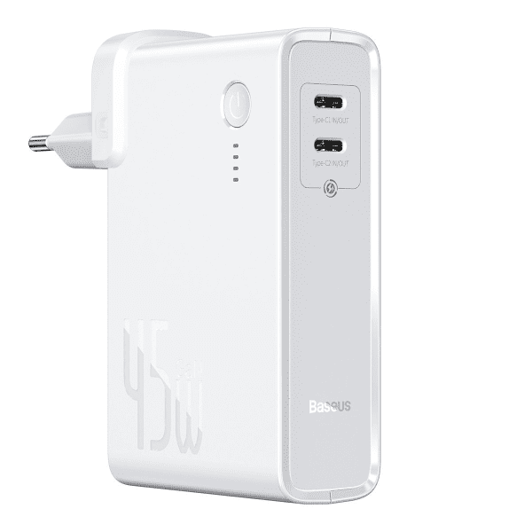 Baseus GaN power bank 10000 mAh fast wall charger PPS 45 W 2x USB Typ C Quick Charge 3.0 Power Delivery (gallium nitride) + USB Type C 1 m cable white (PPNLD-F02)