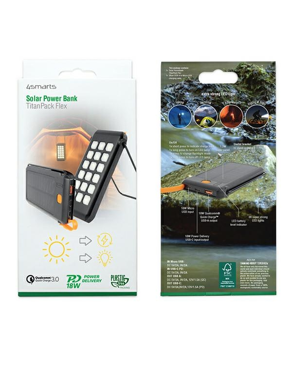 4smarts Powerbank Солнечный TitanPack Flex 10000mAh черный|оранжевый