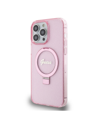 Guess IML Ring Stand Glitter MagSafe Case for iPhone 15 Pro Max Pink
