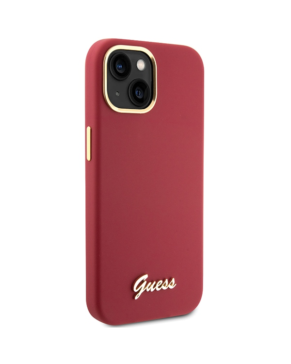 GUHCP15SSMBSLM Guess iPhone 15 6.1" hardcase Silicone Script Metal Logo & Frame magenta