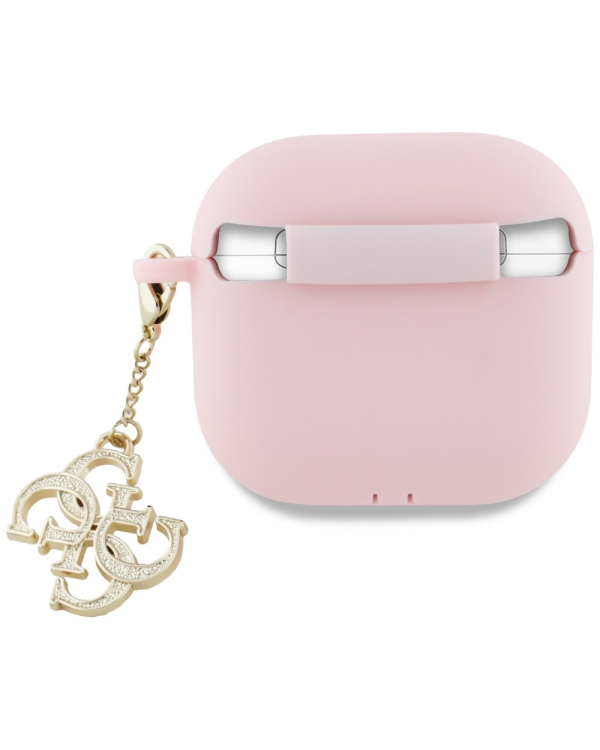 Guess GUA4LECG4P AirPods 4 чехол розовый силиконовый 4G брелок