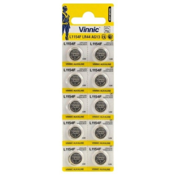Vinnic AG13 / LR44 / SR44W / 357 / GP76A / A76 / Alkaline 1.5V Батарея (10шт.)