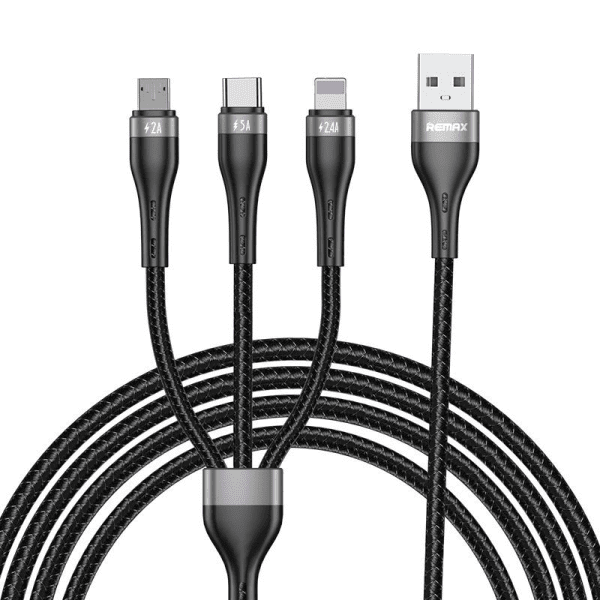 Proda Quark pro 3in1 data charging cable USB - Lightnig/ USB Type C/ micro USB 5A 1,2m black (PD-B59th)