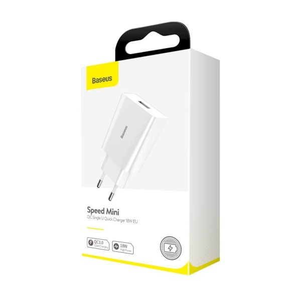 Baseus Speed Mini CCFS-W02 Сетевое зарядное устройство USB / 18W / 3A / Quick Charge 3.0 / Белое