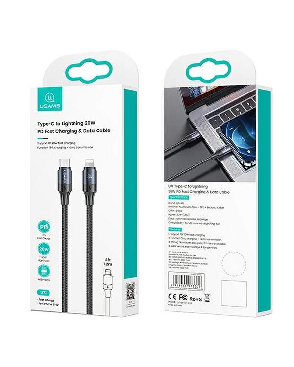 Дополнительное изображение книги «USAMS Kabel U71 USB-C na Lightning 2m 20W PD Fast Charge czarny|black SJ522USB01 (US-SJ522)»