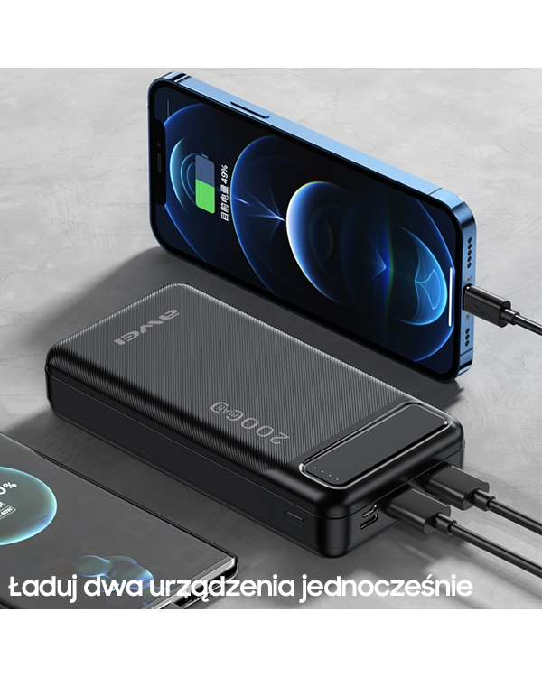 AWEI PowerBank P6K 20000mAhczarny|black 2xUSB|PD|Micro-USB