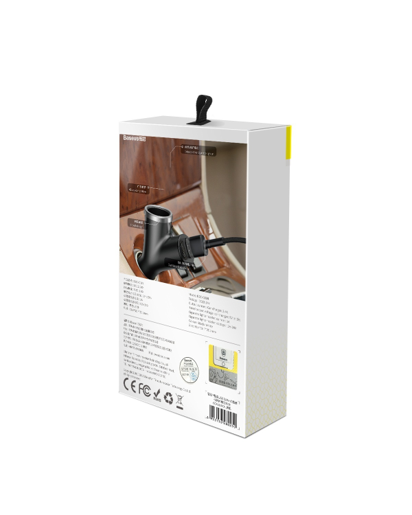 Автомобильное зарядное устройство Baseus и прикуриватель Y Type 2xUSB 3,4A 40W | черный