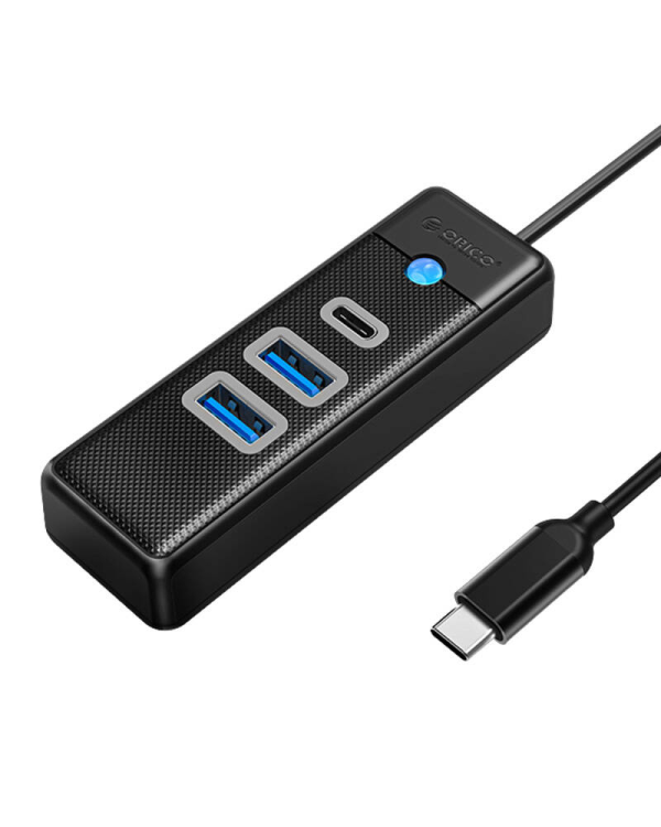 Концентратор Orico USB-C - 2x USB 3.0 + USB-C, 5 Гбит|с, 0,15 м, черный