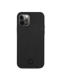 MEHCP12MMBLBK Mercedes Leather Meshed Effect Hard Case for iPhone 12/12 Pro 6.1 Black