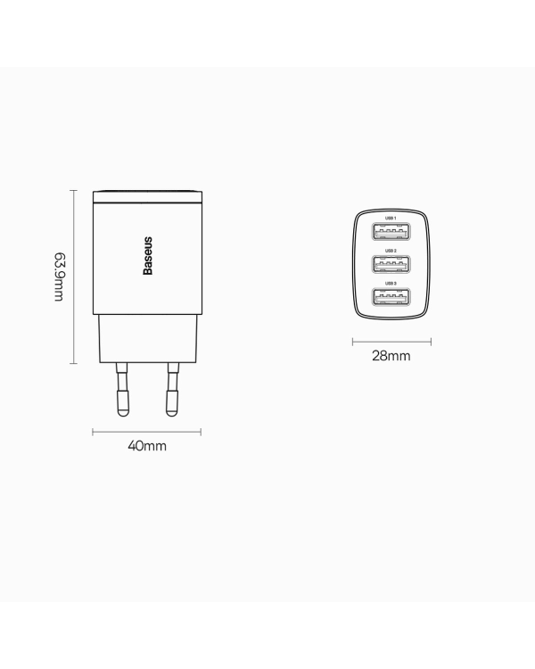 Baseus Compact charger 3x USB 17W black (CCXJ020101)