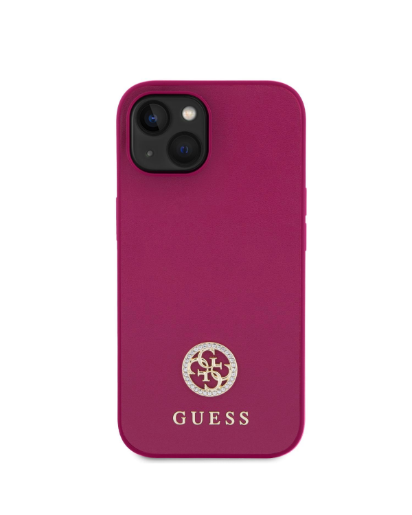 Guess PU 4G Strass Metal Logo Case for iPhone 15 Pink