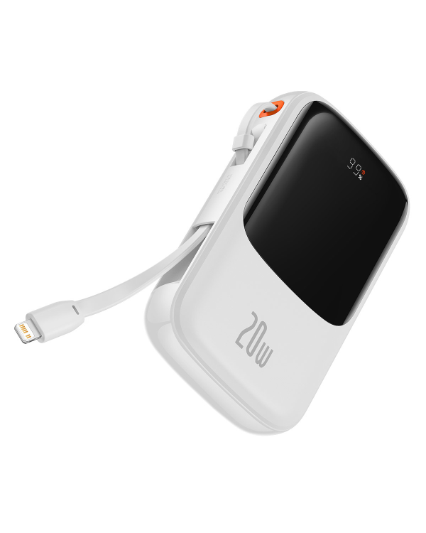 Powerbank Baseus Qpow PRO with cable, USB-C, 2xUSB, 10000mAh, 20W (White)