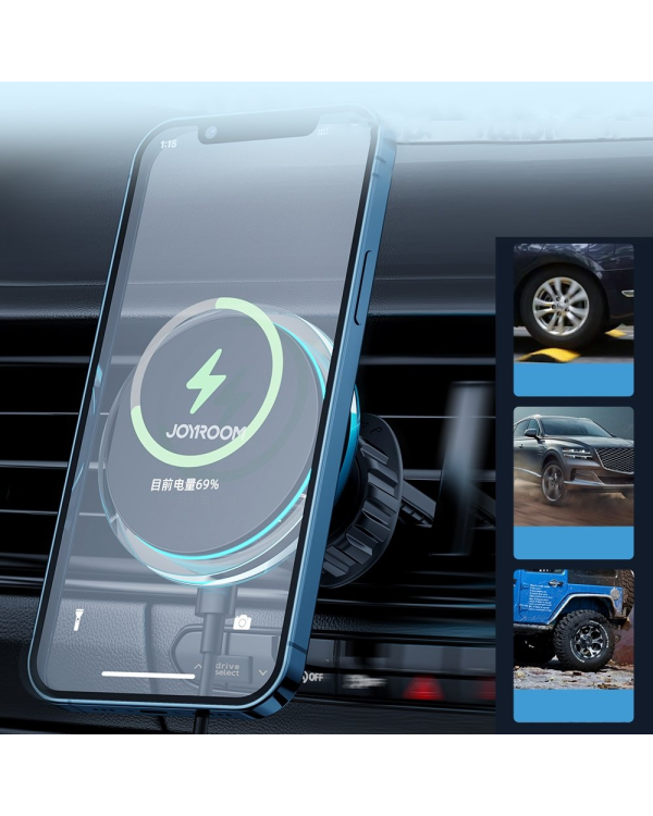 Автомобильный держатель Joyroom JR-ZS291 с беспроводной зарядкой / 15 Вт / MagSafe серебристого цвета