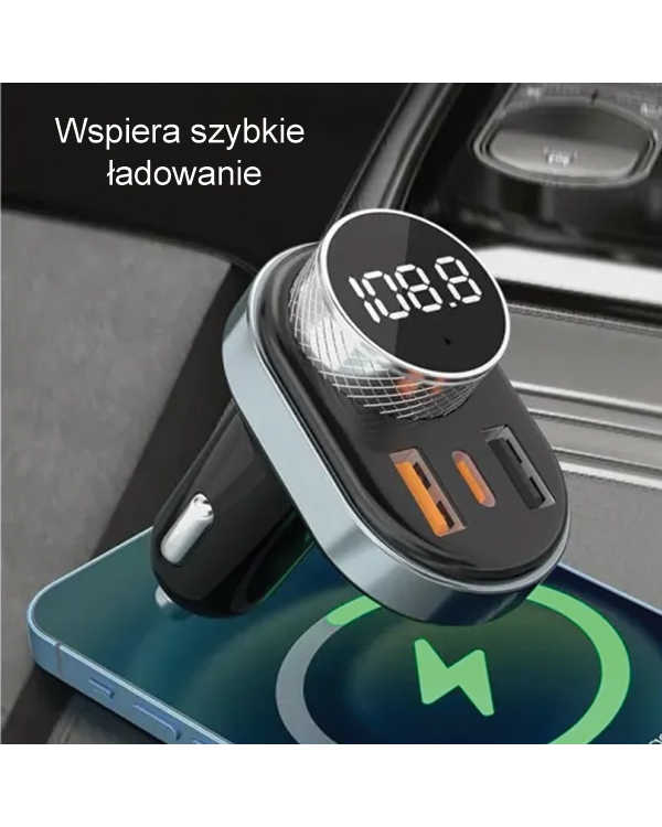 Автомобильное зарядное устройство AWEI C-843 с передатчиком FM, Bluetooth 5.0, MP3, 1xUSB+1xUSB-C |черный