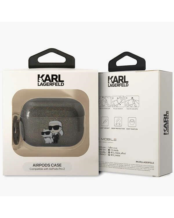 Karl Lagerfeld KLAP2HNKCTGK Чехол для Airpods Pro 2 черный|black Gliter Karl&Choupette