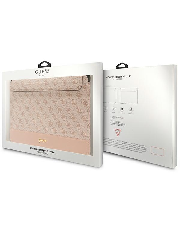 Guess Sleeve GUCS14PS4SGP 14" pink|pink 4G Stripe Metal Logo