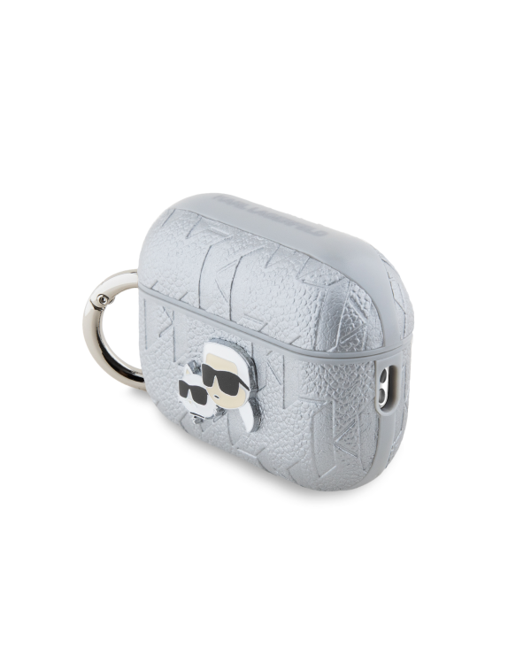 Karl Lagerfeld PU Embossed Karl and Choupette Heads Case for AirPods 3 Silver