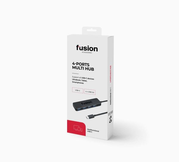 Разветвитель Fusion USB-C на 4 x USB 3.0 5 Гбит/с, черный (EU Blister)