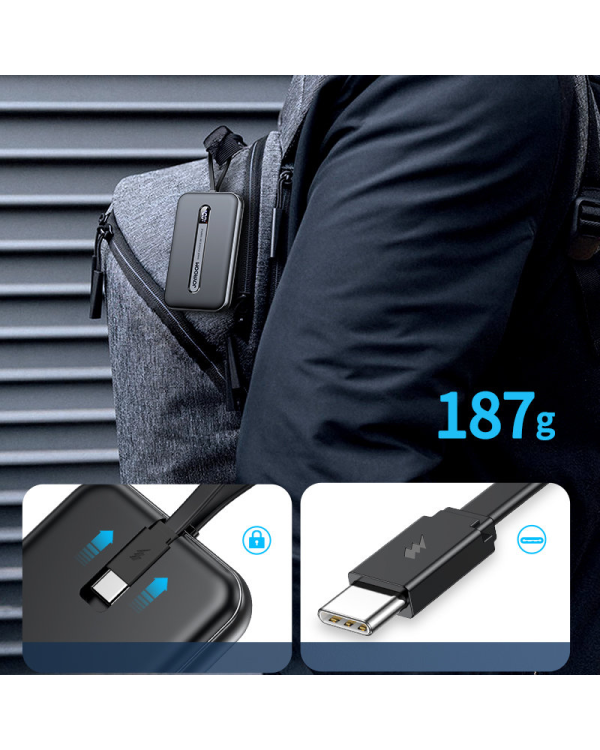 Joyroom Linglong power bank 10000mAh 20W Power Delivery Quick Charge USB | USB Type C | built-in USB Type C cable black (JR-L001 black)