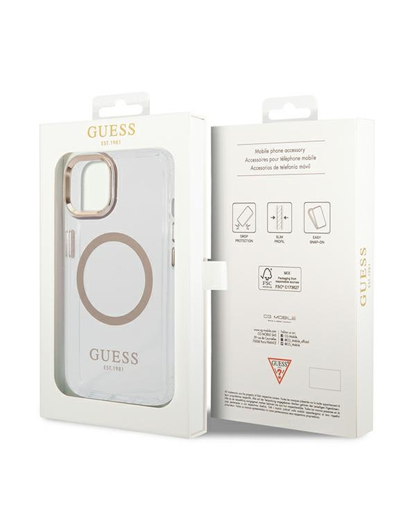 Guess Transparent MagSafe Compatible Case for iPhone 14 Plus Gold
