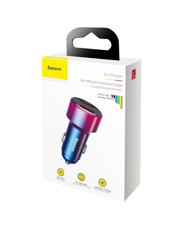 Автомобильное зарядное устройство Baseus Magic, 2 порта USB | QC 3.0 | 45 Вт красный + синий