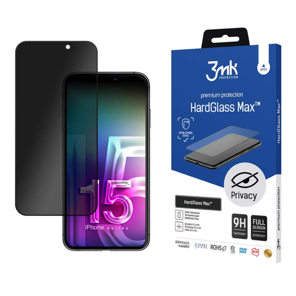 Обложка книги «Apple iPhone 15 Pro - 3mk HardGlass Max Privacy™ screen protector»