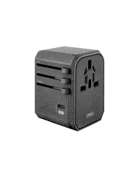 UNIQ Govern. network. Voyage World Adapter 33W + 2xUSB + PD 18W + QC 3.0 gray / charcoal gray (LITHOS Collective)