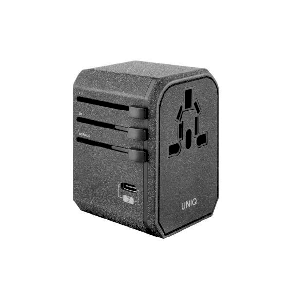 UNIQ Govern. network. Voyage World Adapter 33W + 2xUSB + PD 18W + QC 3.0 gray / charcoal gray (LITHOS Collective)