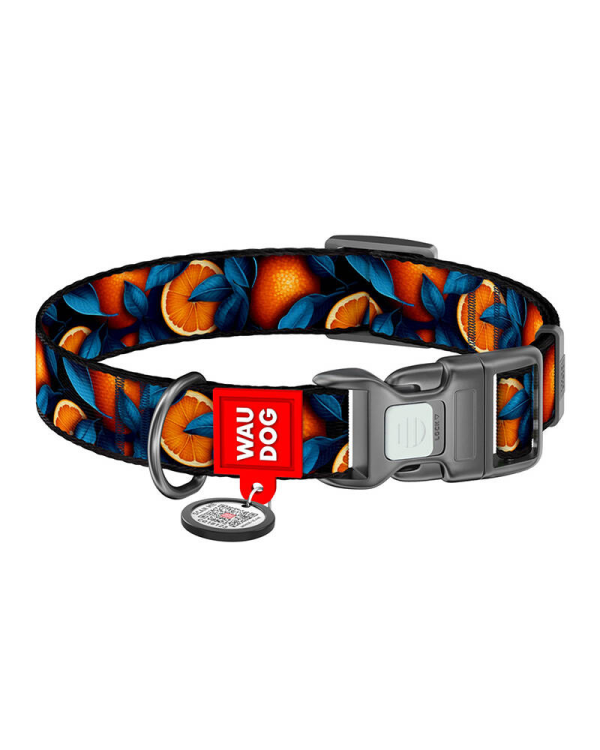 Нейлоновый ошейник для собак Waudog "Oranges" с QR-кодом, размер M