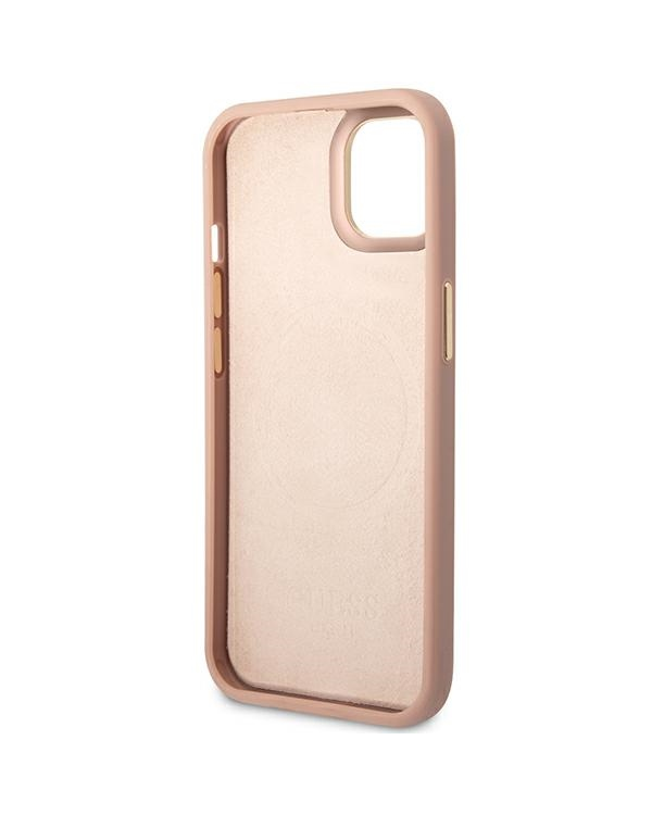 Guess GUHMP14SSAPSTP iPhone 14 6,1" розовый жесткий чехол Peony Logo Plate MagSafe