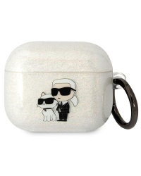Karl Lagerfeld 3D Logo NFT Karl and Choupette TPU Glitter Case for Airpods 3 White