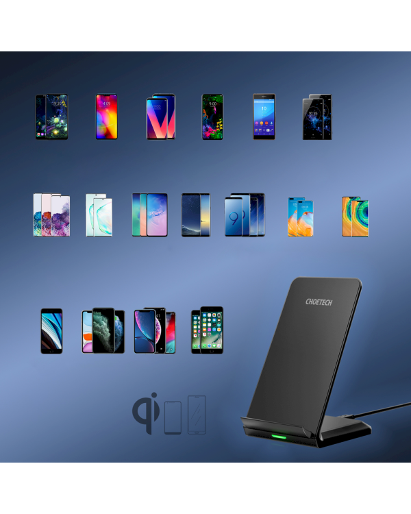 Choetech two-coil fast wireless charger 15W stand black + 1.2m micro USB cable (T524-F)