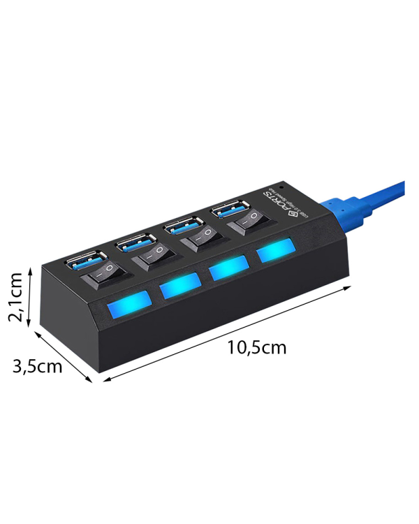 Переходник (разветвитель) Goodbuy USB 3.0 на 4 x USB 3.0 | 5 Гбит|с с отдельными кнопками включения и выключения черный