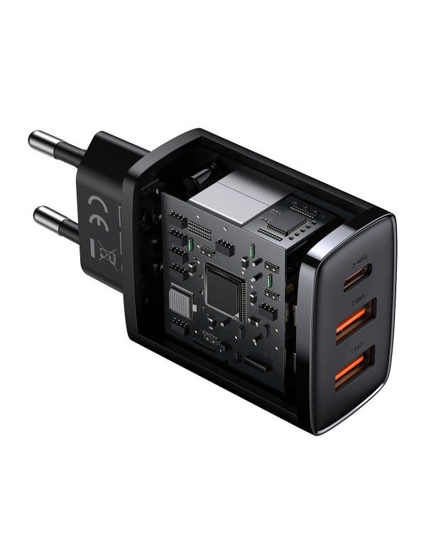 Baseus Сетевое зарядное устройство 2xUSB USB-C PD 3A 30W черная
