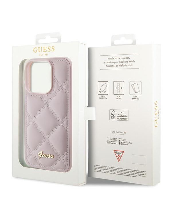 Guess GUHCP15XPSQSQSP iPhone 15 Pro Max 6.7" różowy|pink жесткий чехол стеганый металлический логотип