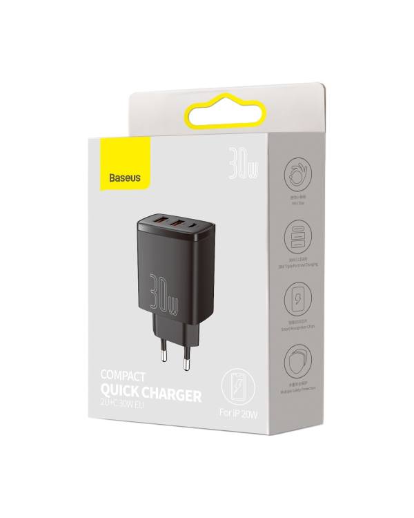 Baseus Сетевое зарядное устройство 2xUSB USB-C PD 3A 30W черная