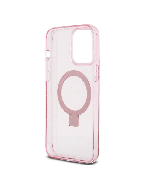 Guess IML Ring Stand Glitter MagSafe Case for iPhone 15 Pro Max Pink