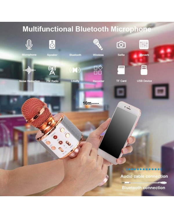 Goodbuy LED караоке-микрофон с динамиком bluetooth / 5W / aux / голосовой модулятор / USB / Micro SD черный