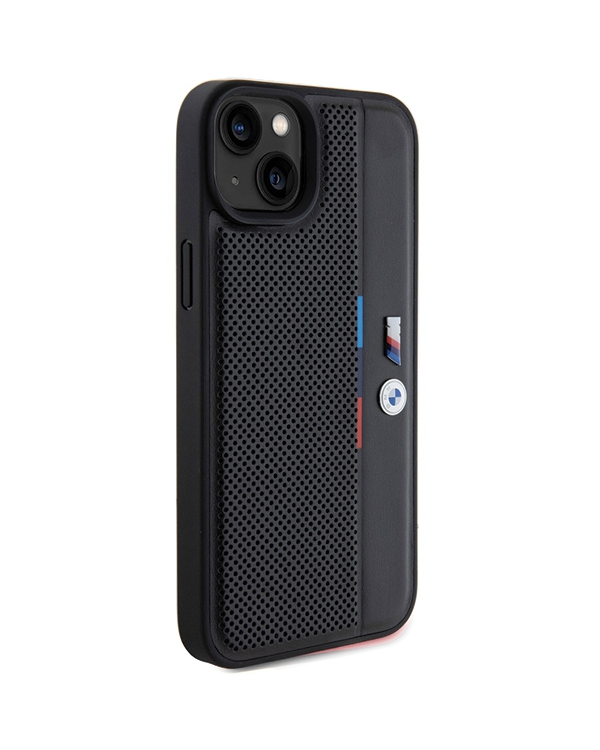 BMW BMHCP15S23PUPVK iPhone 15 | 14 | 13 6.1" czarny|black hardcase Perforated Tricolor Line