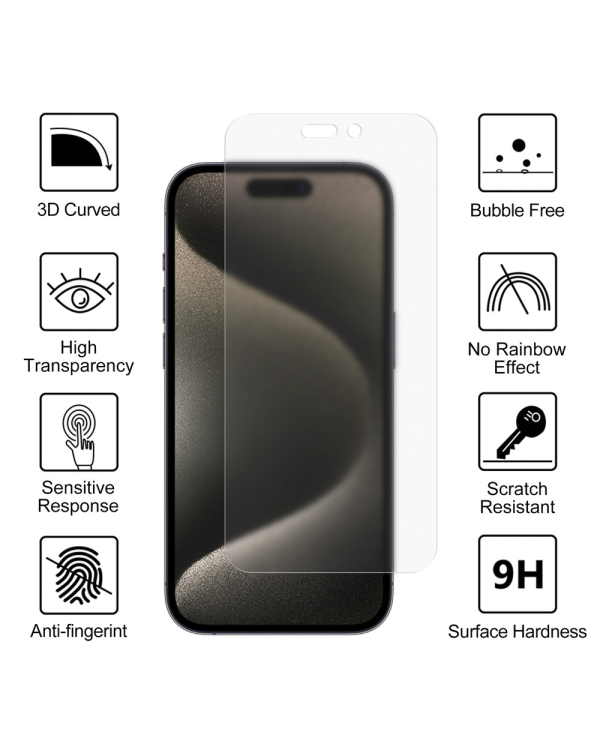 Vmax tempered glass 0.33mm clear glass for  iPhone 15 6,1" matte
