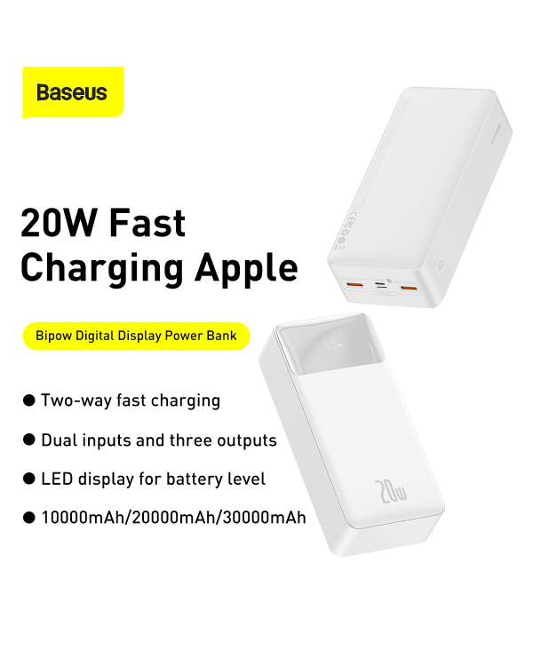Powerbank Baseus Bipow 30000mAh, 20W (white)